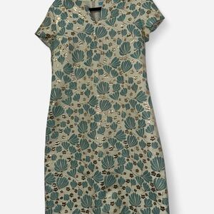 J. McLaughlin Green and Gold Sheath Dress with V-Neck